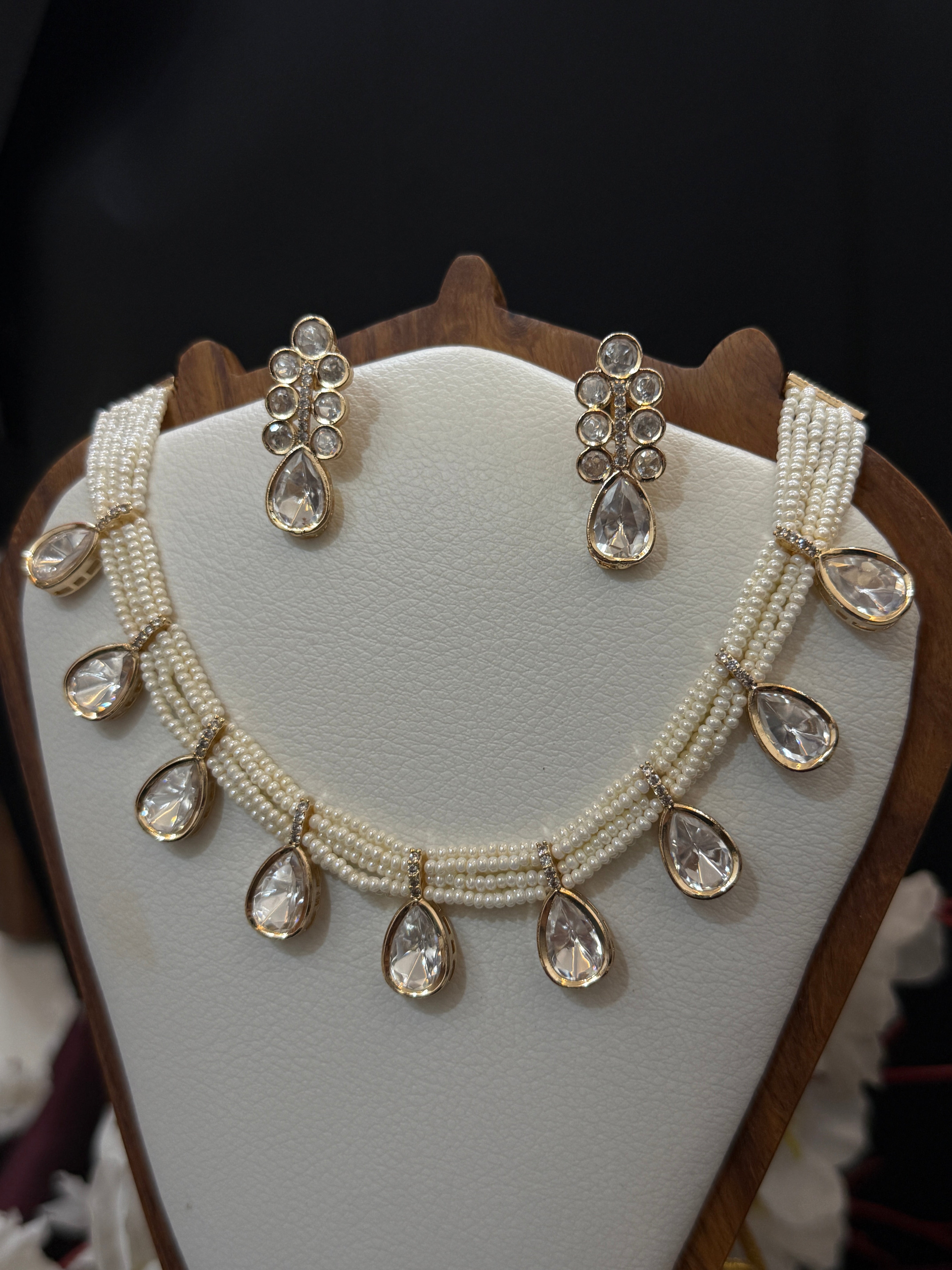 Pearl Droplets Real Polki Necklace Set